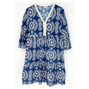 SAIPH Tiered Embroidered Dress L‎ Blue